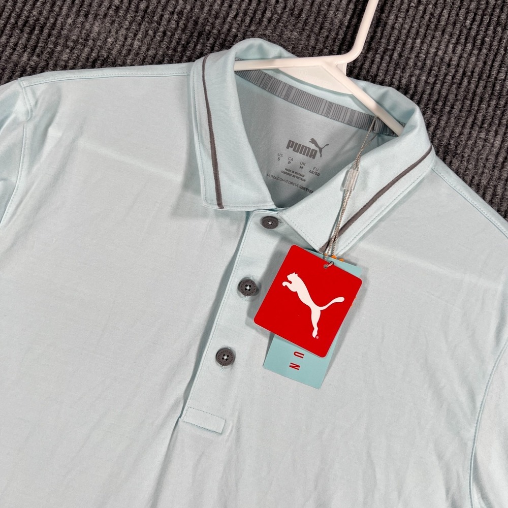 PUMA Polo Shirt Mens Small Light Blue Short Sleeve Golf Casual Comfort New